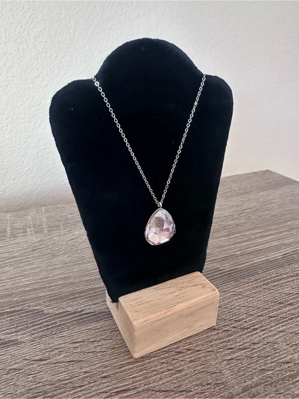Swarovski Crystal Rosaline Helios Water Drop Pendant Rhodium Silver Necklace